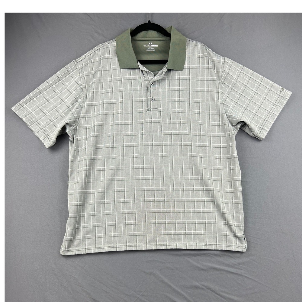 Grand Slam Golf Polo Shirt Mens XXL Grey Green Plaid Short Sleeve Excellent